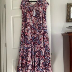 Soft Surroundings Paisley Maxi Dress - Red and Blue